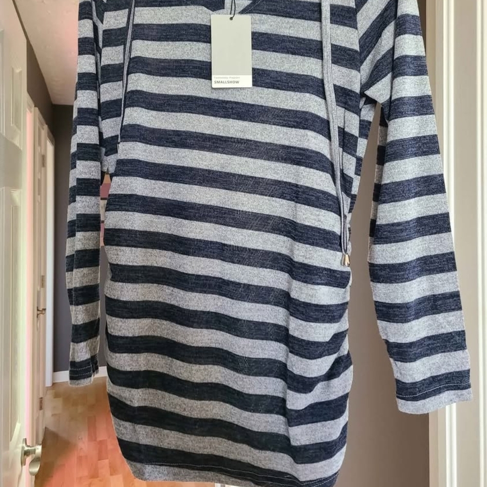 Striped Long Sleeve Top - Blue and Gray